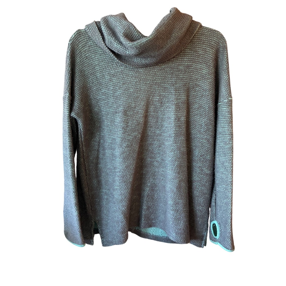 Jadelynn Brooke Cowl Neck Sweater Womens Small Grey Turqoise Lagenlook Granola